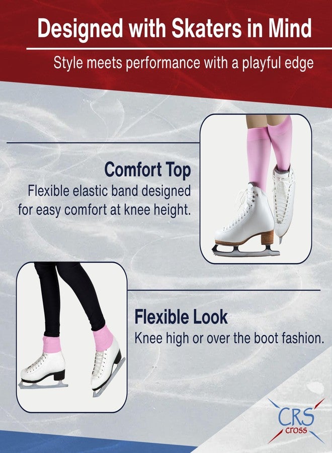 CRS Cross Figure Skating Socks. 2 Pair of Knee High Tights for Ice Skates and Dance. Premium Footed Skate Socks are available in a Wide Variety of Fun Colors. (Program Pink) - Image 3